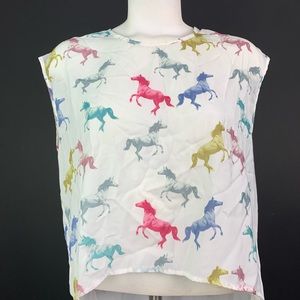 Color Horses Print, White Shirt
